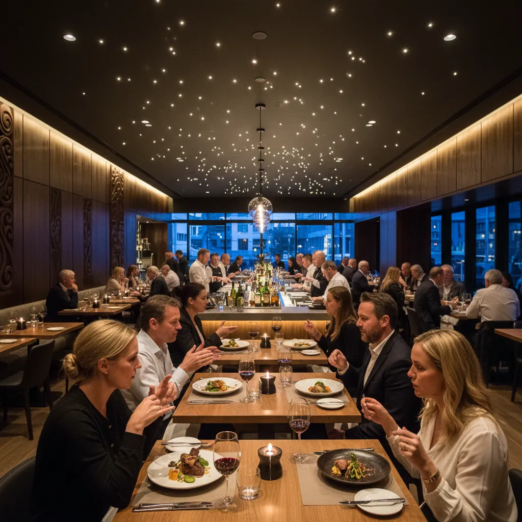 Interior of a New Zealand restaurant decorated for Matariki
