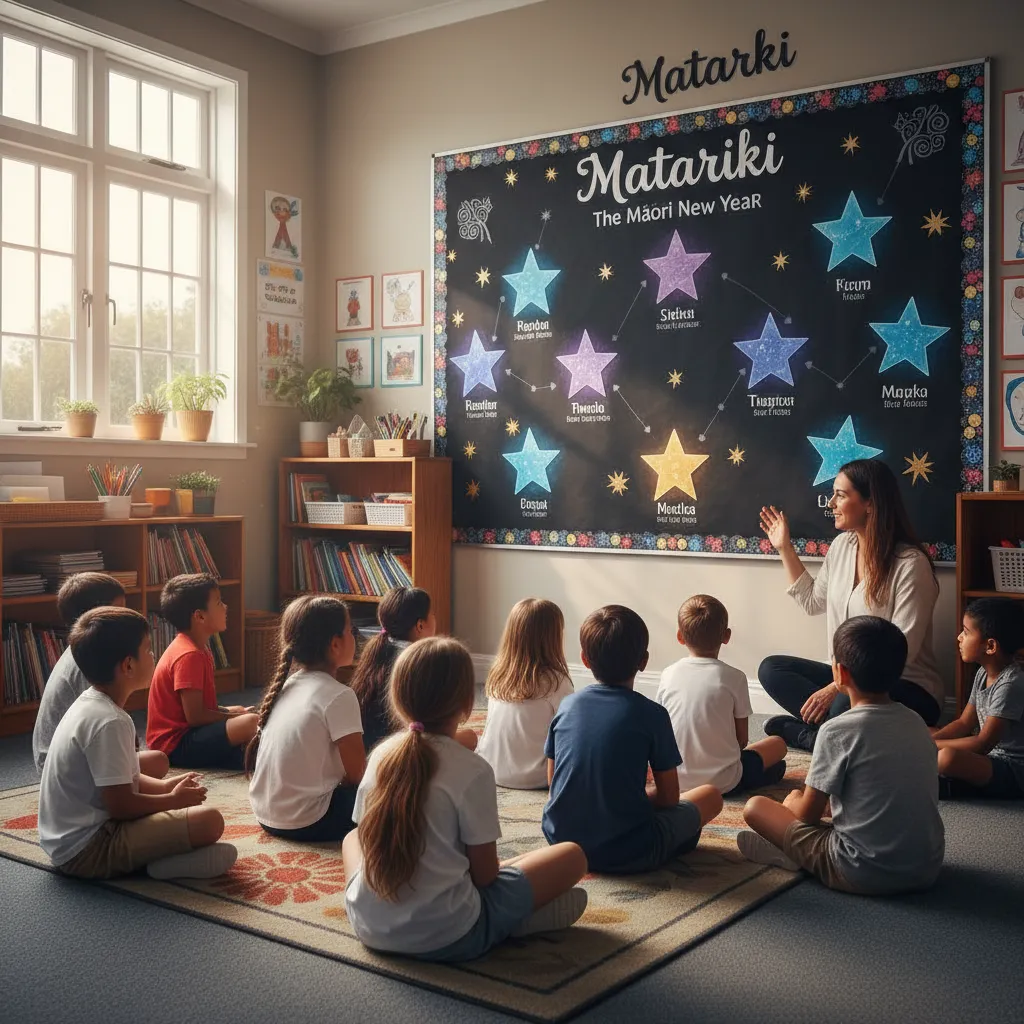 Classroom display showing the nine stars of Matariki for educational purposes