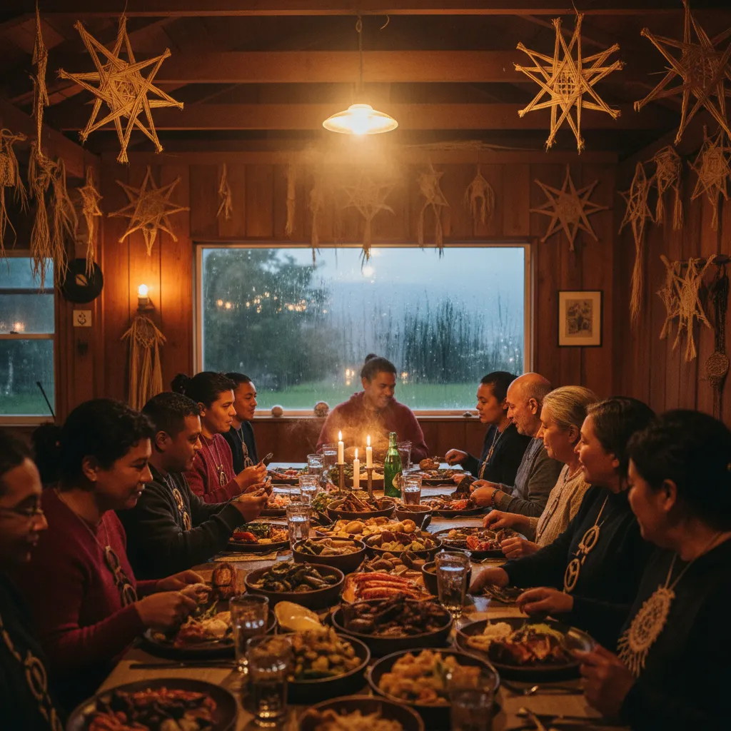 Indoor Matariki celebration with food and weaving