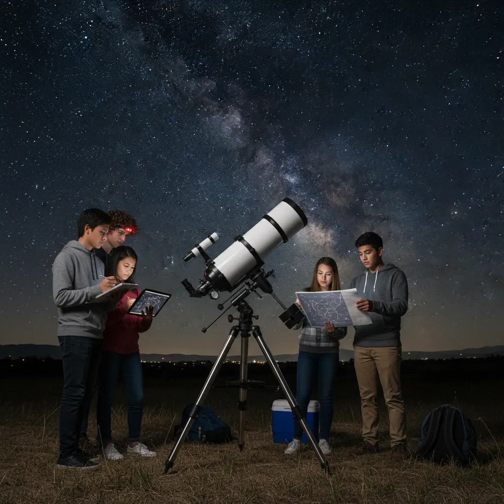 Secondary students studying astronomy and star charts during Matariki