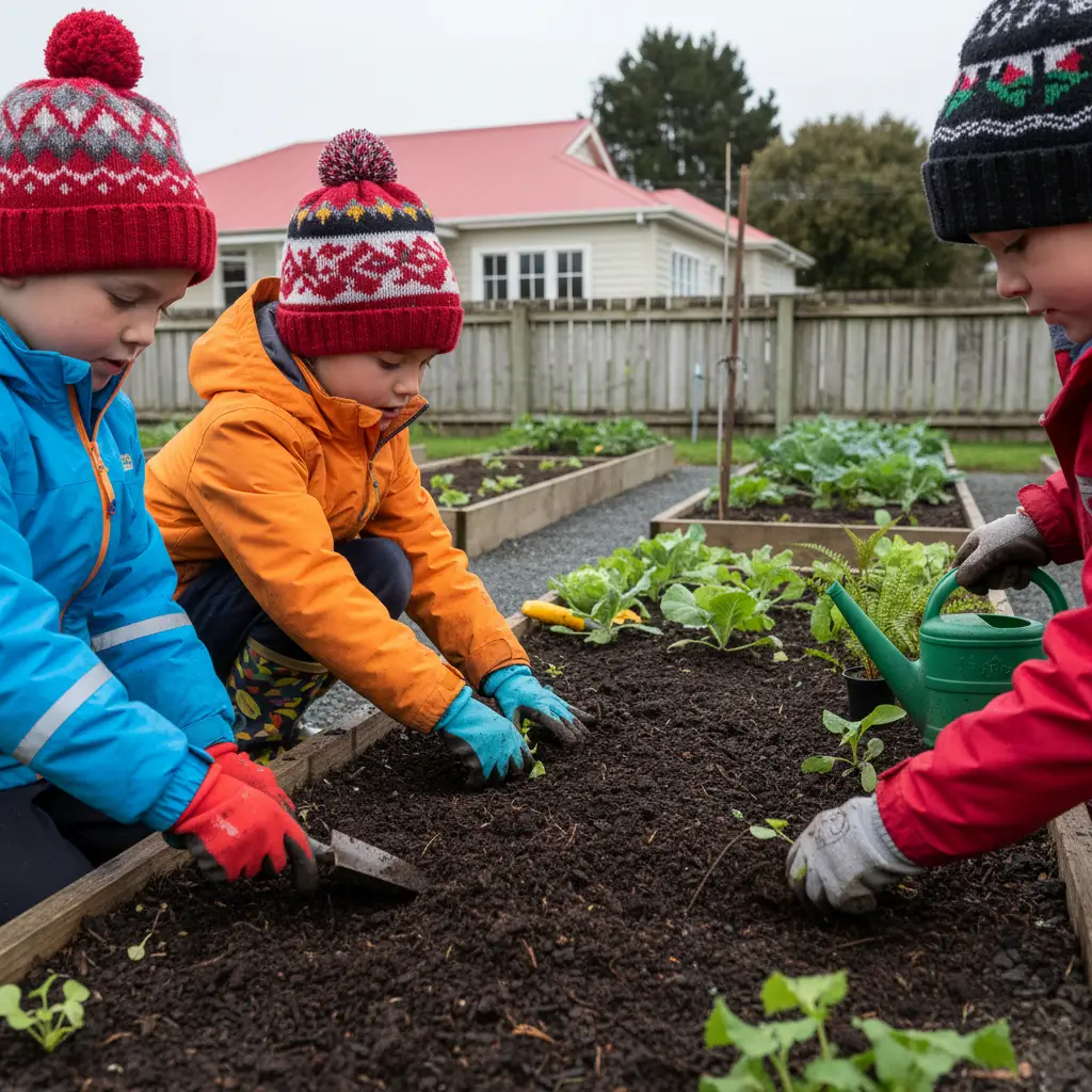 Children planting a winter garden for Matariki
