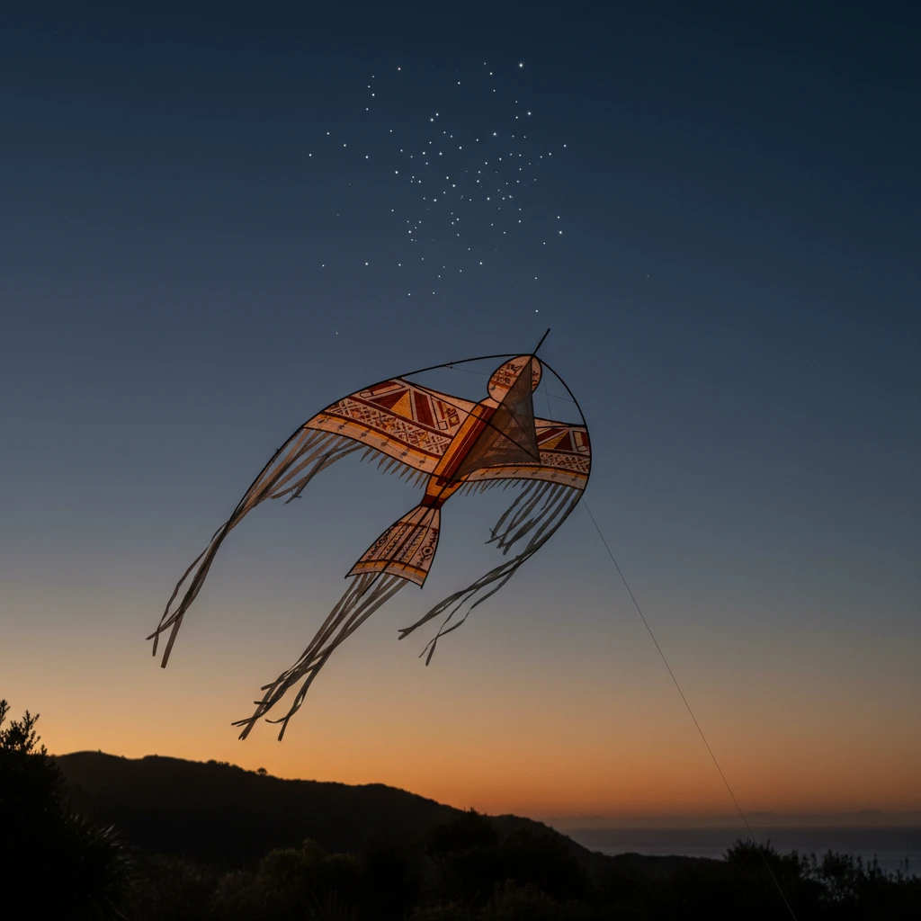 Traditional Māori kite flying at dusk