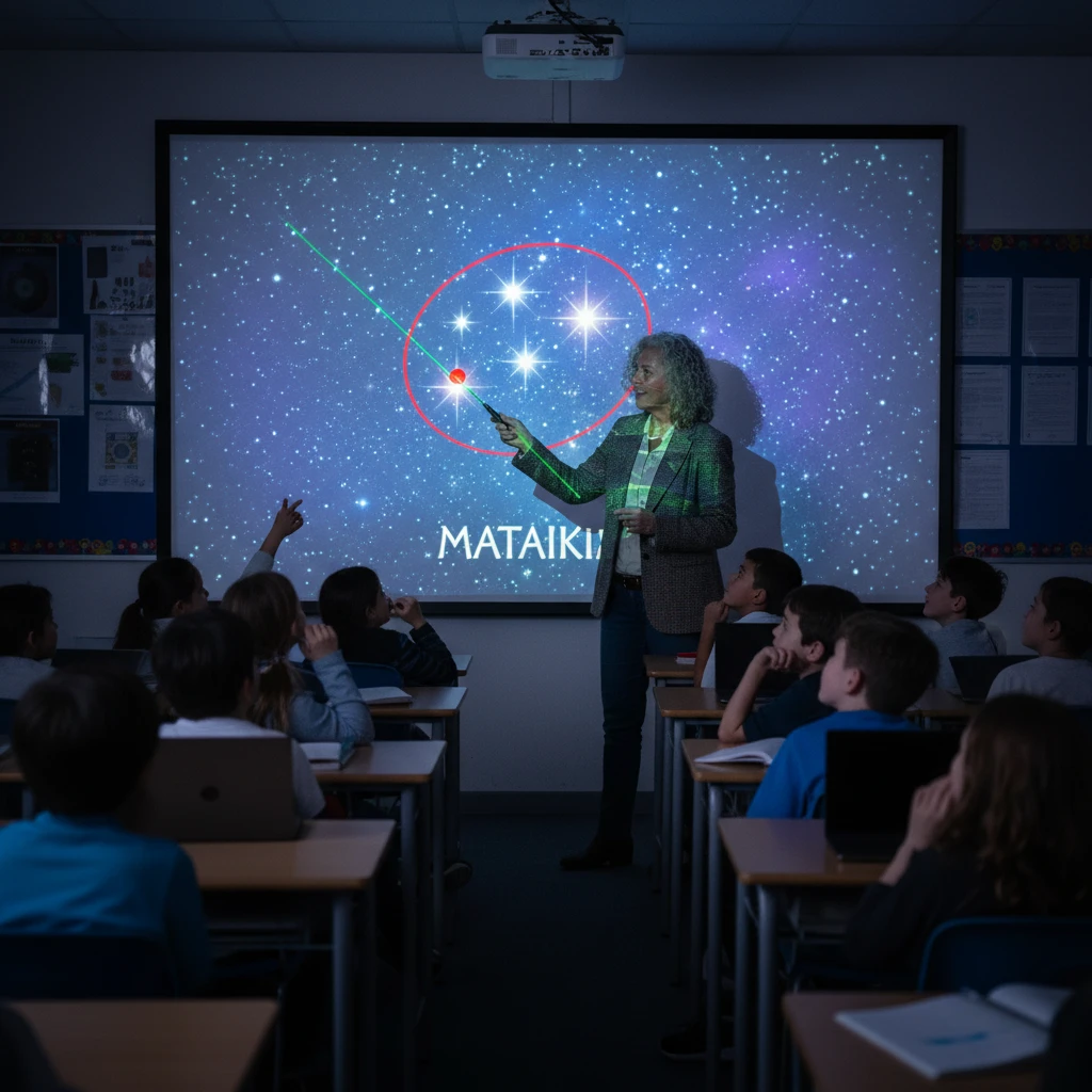 Teacher explaining the astronomy of the Matariki cluster