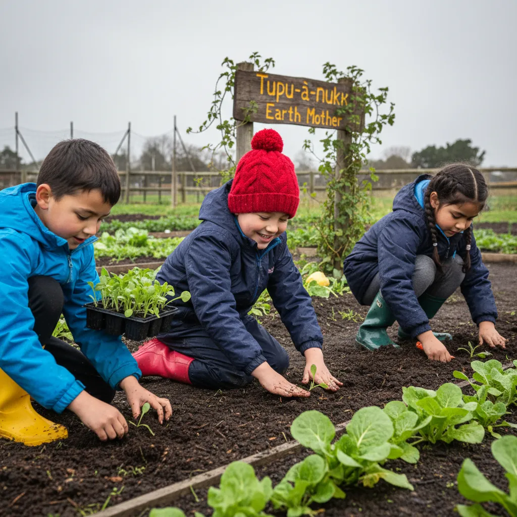 Children planting a winter garden for Matariki