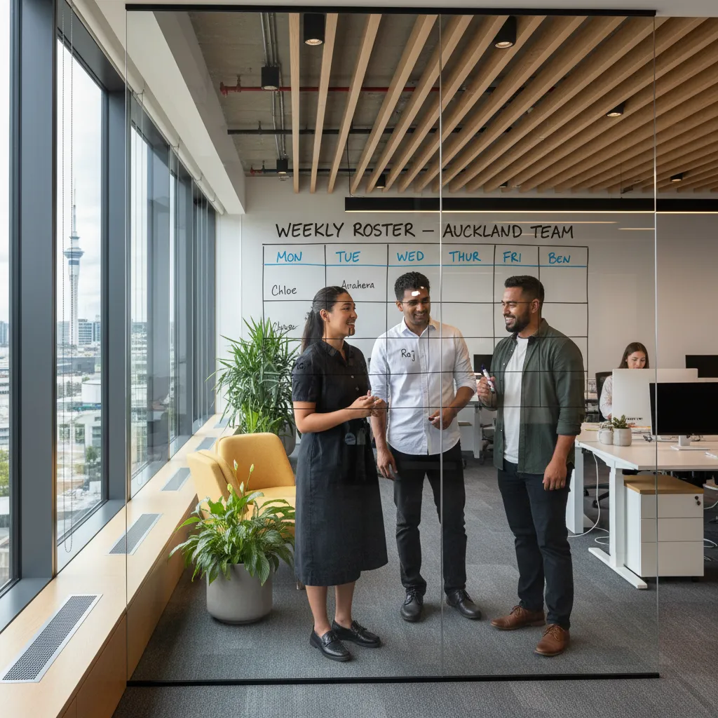 Team discussing work roster and holiday shifts