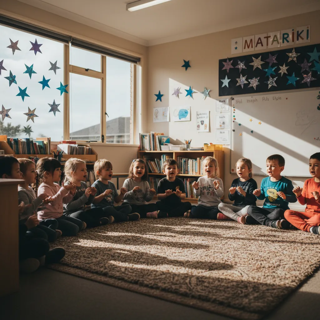 Children singing Matariki songs in a classroom