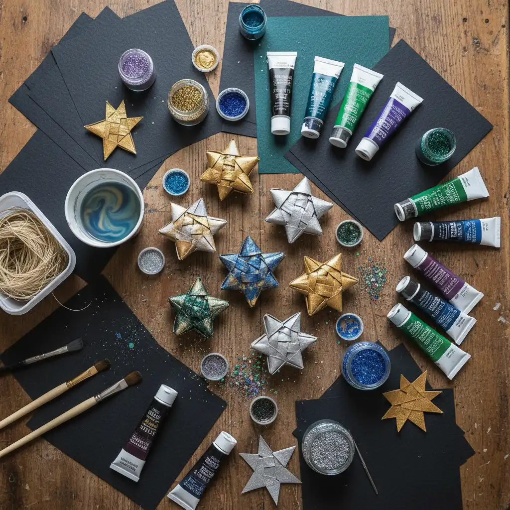 Supplies for Matariki star art projects including woven flax