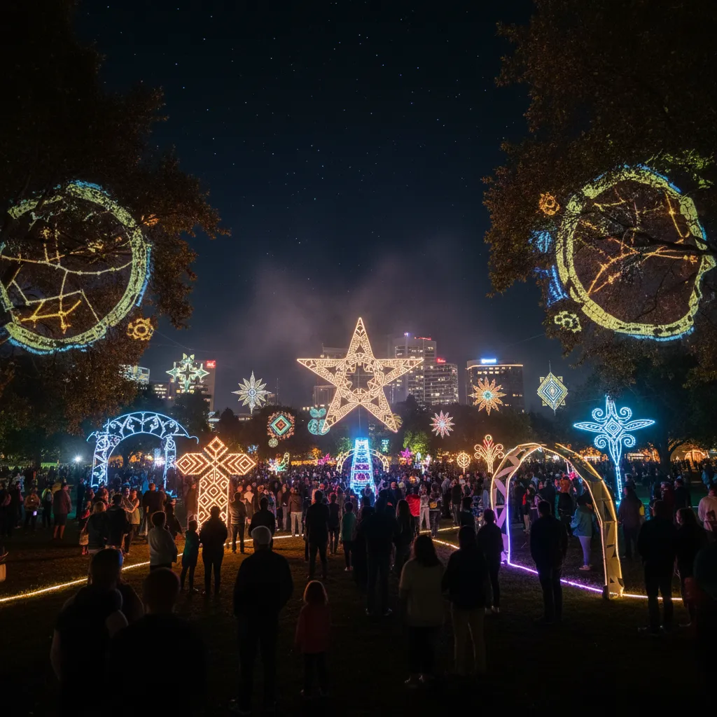 Crowds enjoying a Matariki light festival in New Zealand