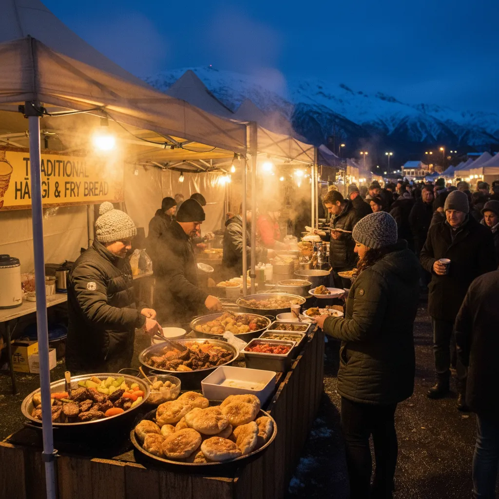 Traditional Māori kai and food stalls at Christchurch winter market