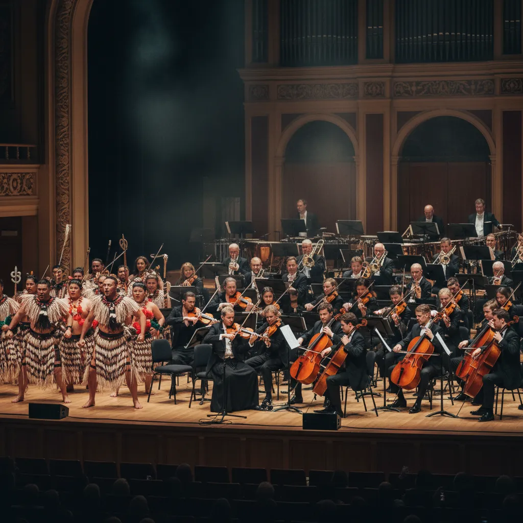 Orchestra and Kapa Haka group performing together