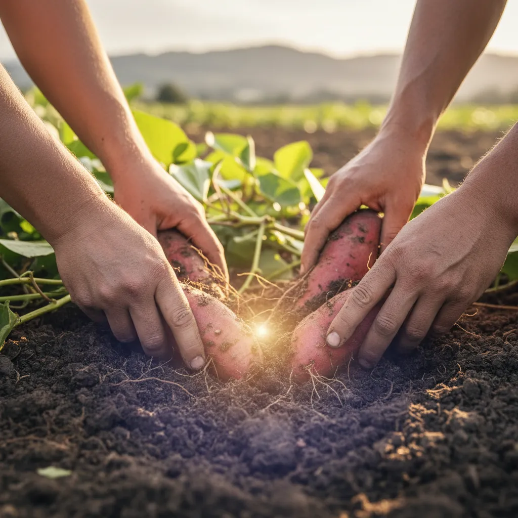 Harvesting food from the earth representing Tupuānuku