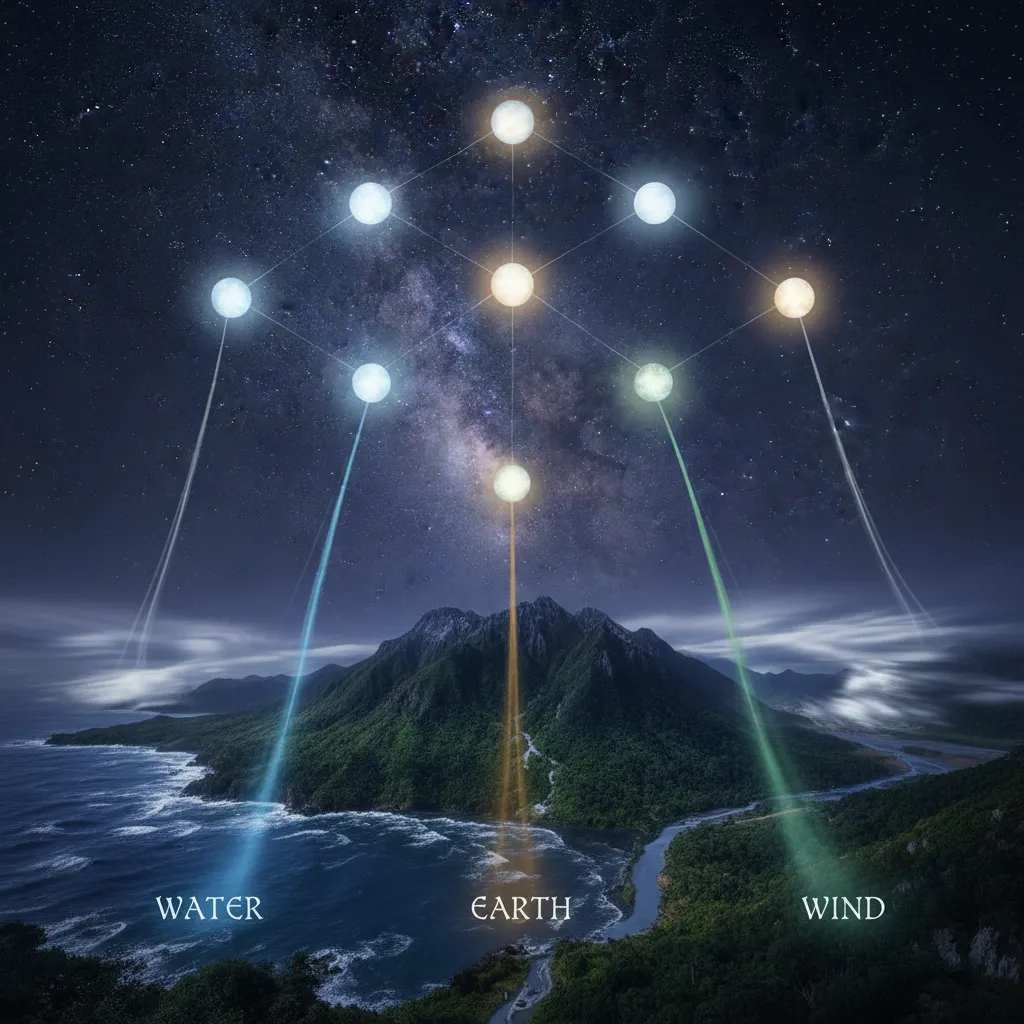 Artistic representation of the 9 Matariki stars and their domains