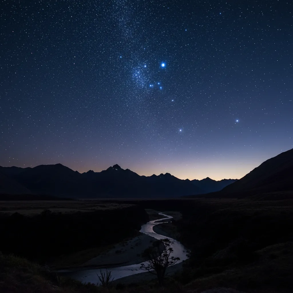 The 9 stars of Matariki cluster shining in the night sky