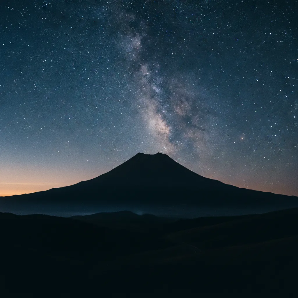 Mount Taranaki silhouette blocking the eastern horizon, necessitating the observation of higher stars like Puanga