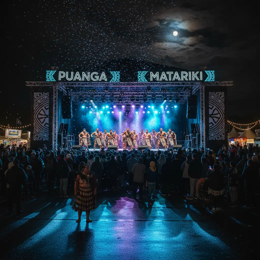 Modern cultural festival celebrating Puanga and Matariki with kapa haka performances