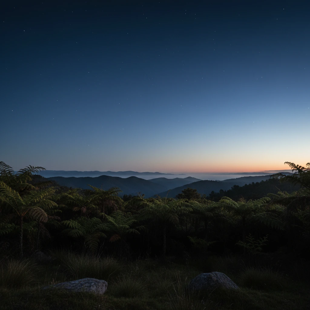 Pre-dawn sky over New Zealand landscape suitable for viewing Matariki