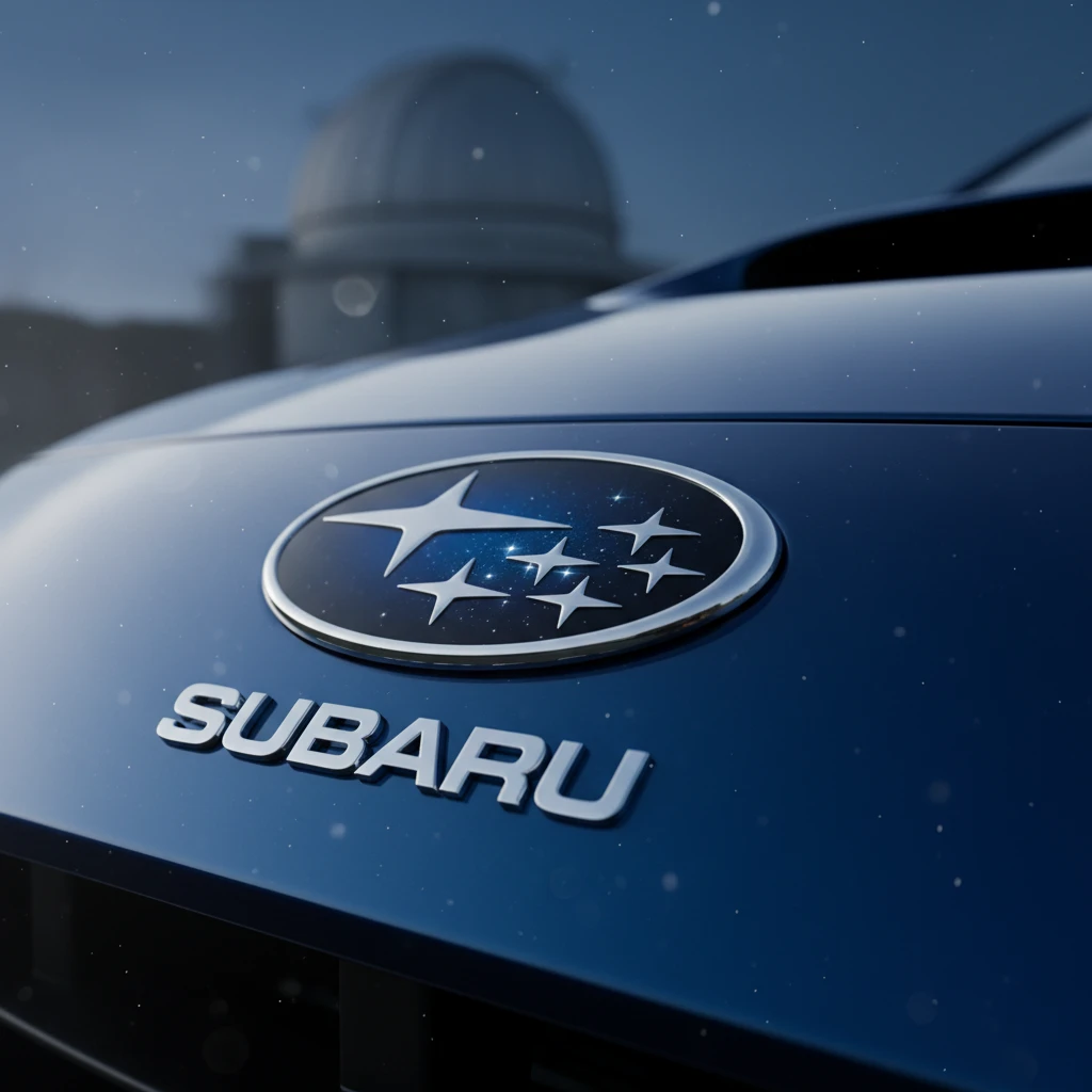 Subaru car logo comparing the emblem to the actual star cluster