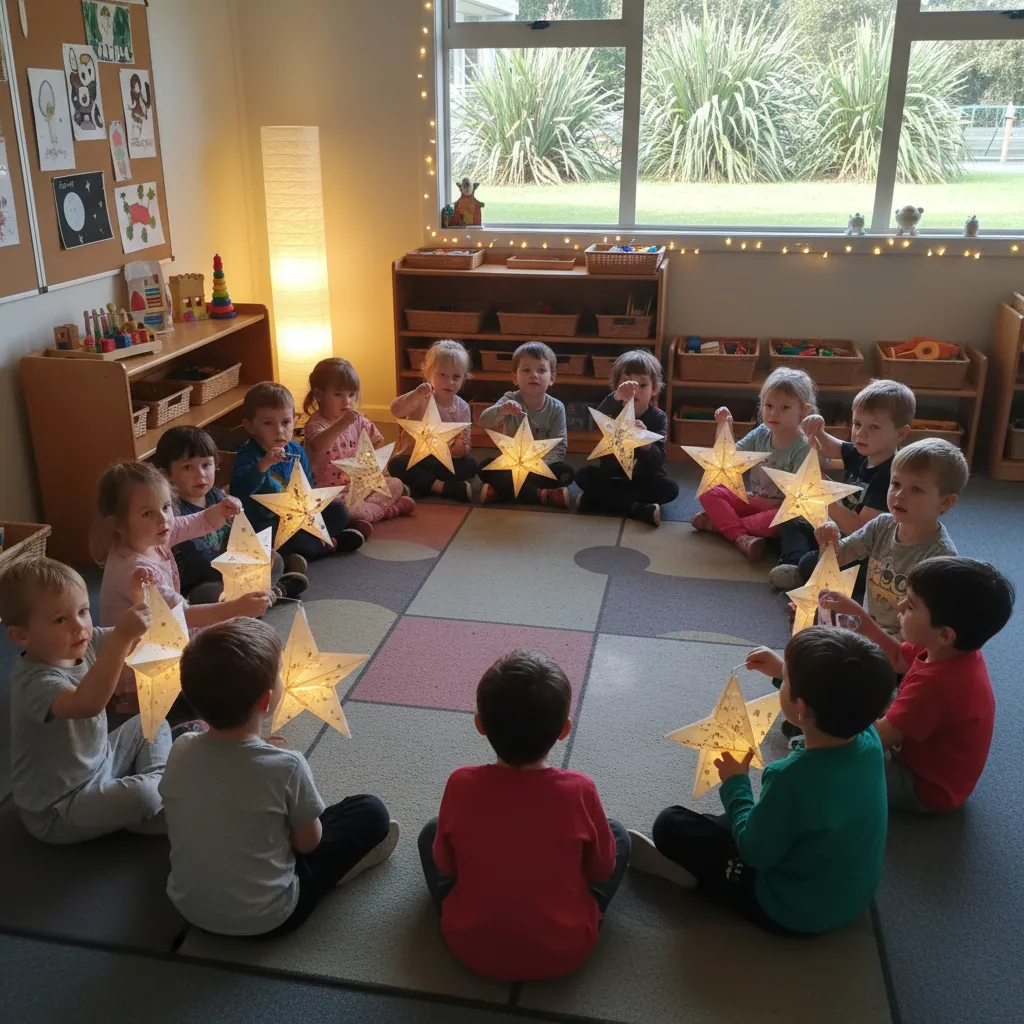 Preschool children engaging with Matariki sensory activities