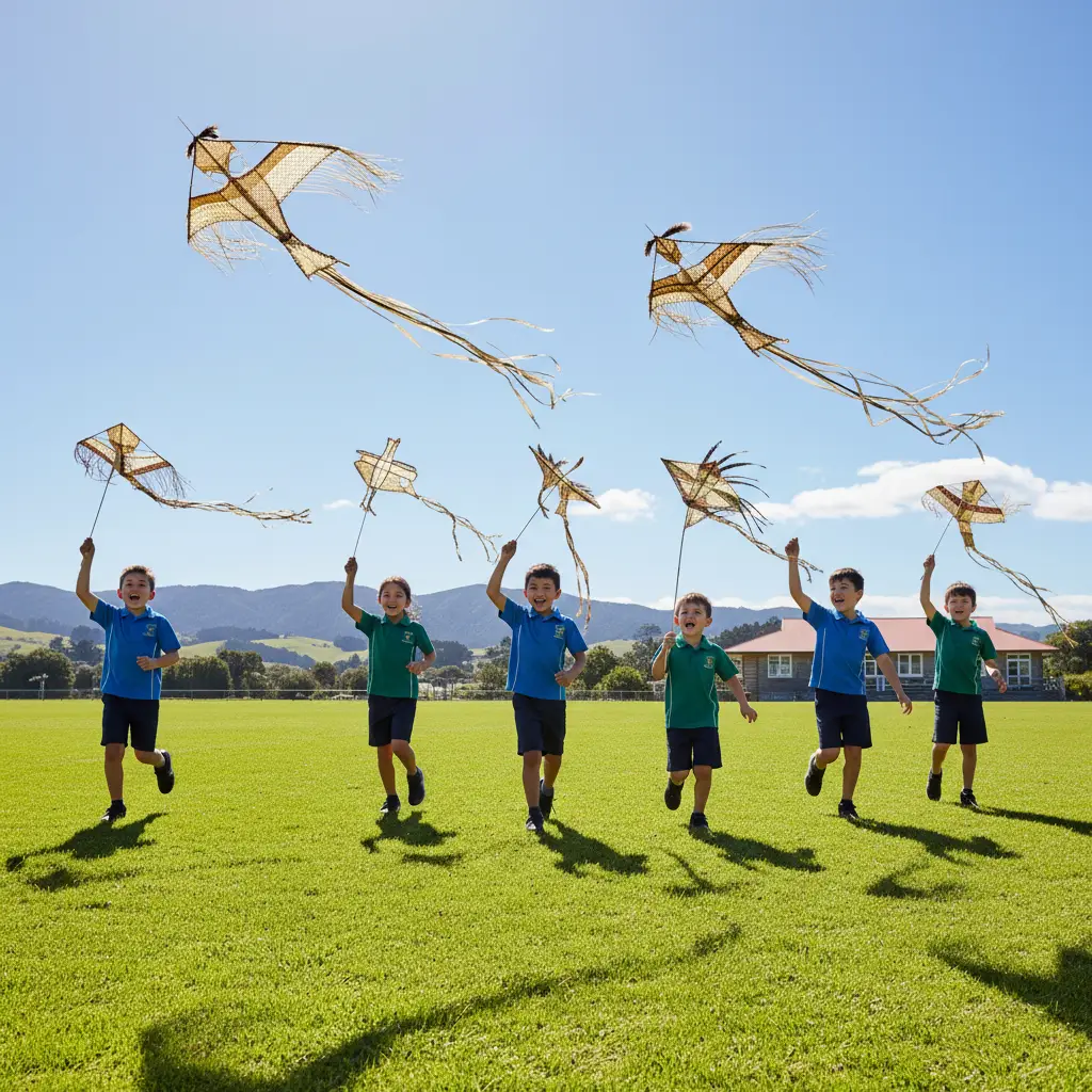 Children flying Manu Tukutuku kites