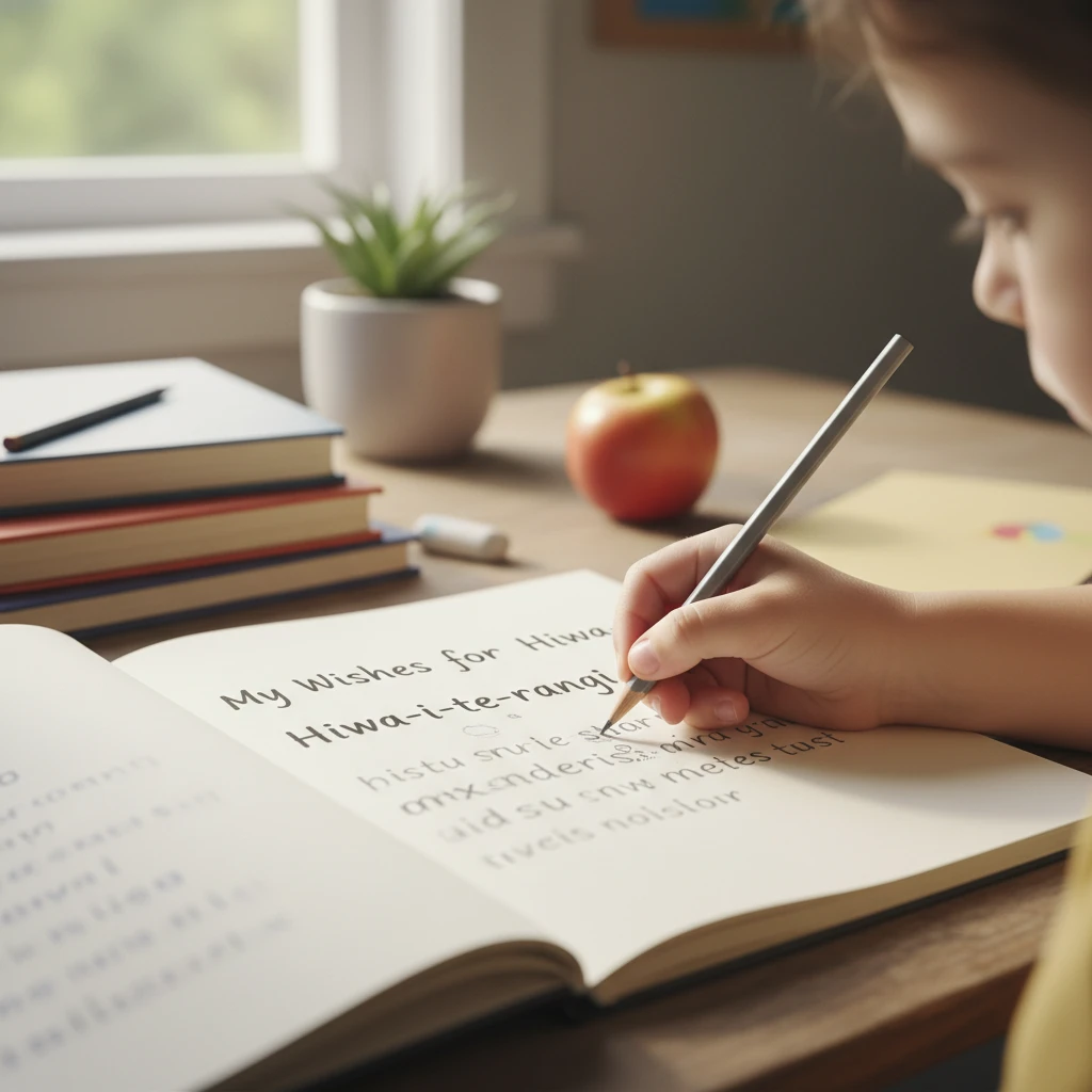 Student writing Matariki wishes