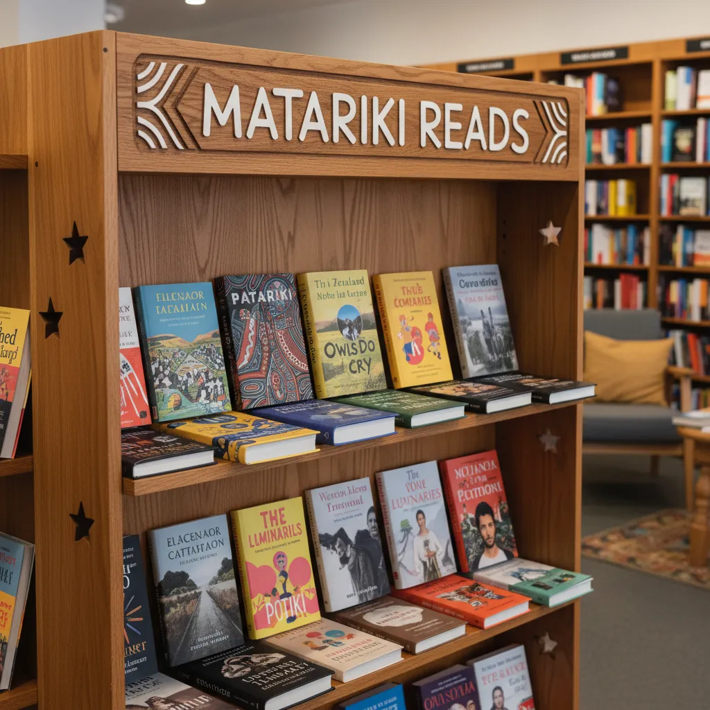 Bookstore display featuring New Zealand Matariki books