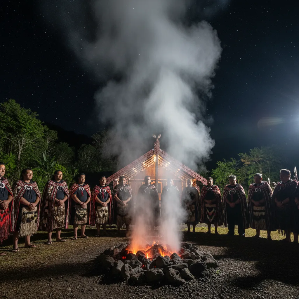 Steam rising from a Hautapu ceremony offering to the stars