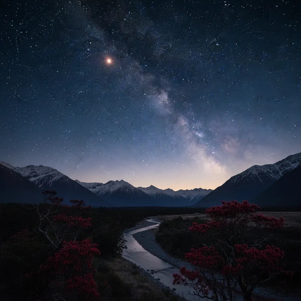 The star Pōhutukawa within the Matariki cluster shining in the dawn sky