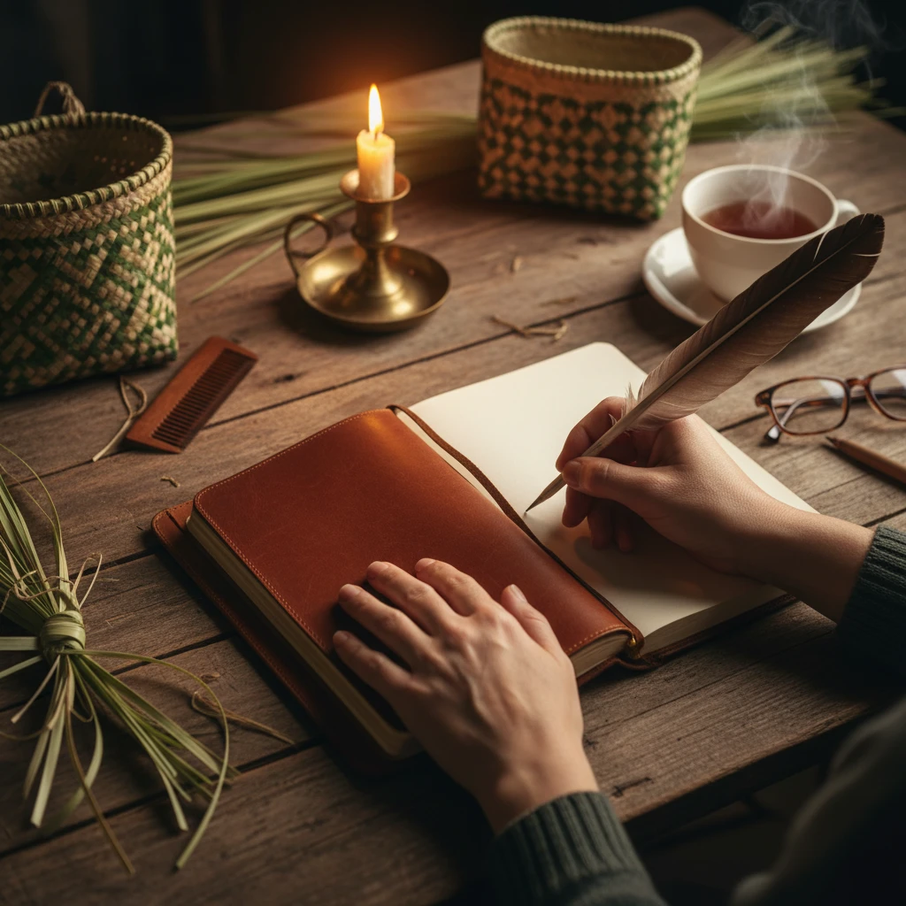 Writing Matariki wishes in a family journal