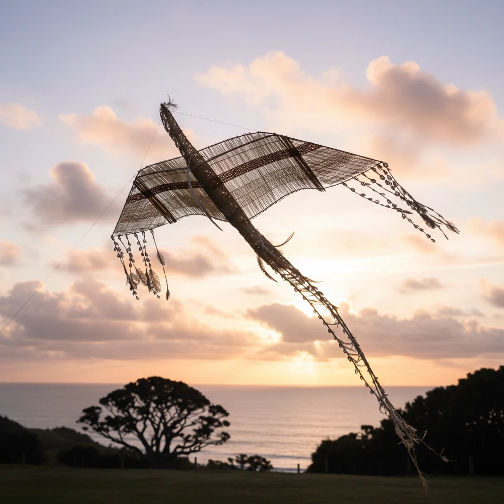 Flying a Manu Tukutuku kite to send wishes to Hiwa-i-te-rangi