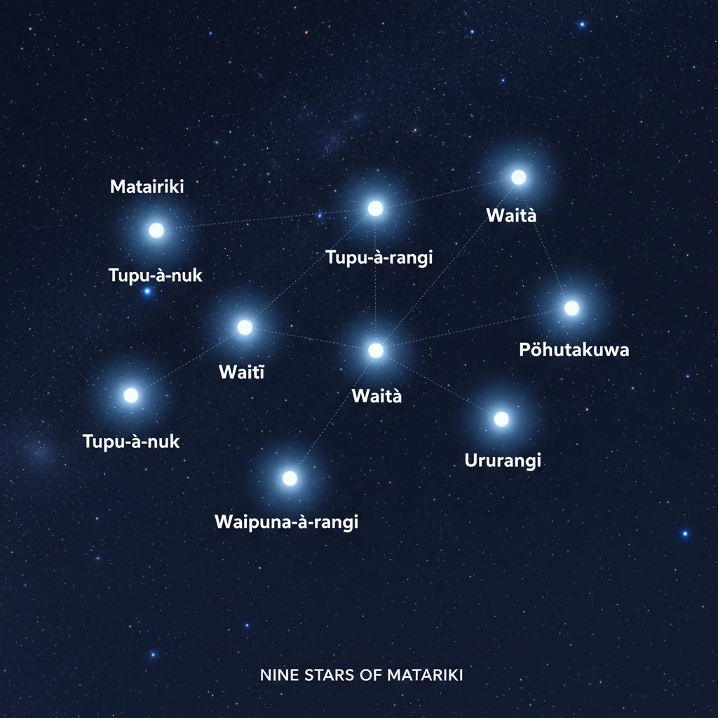 Diagram of the nine stars of Matariki