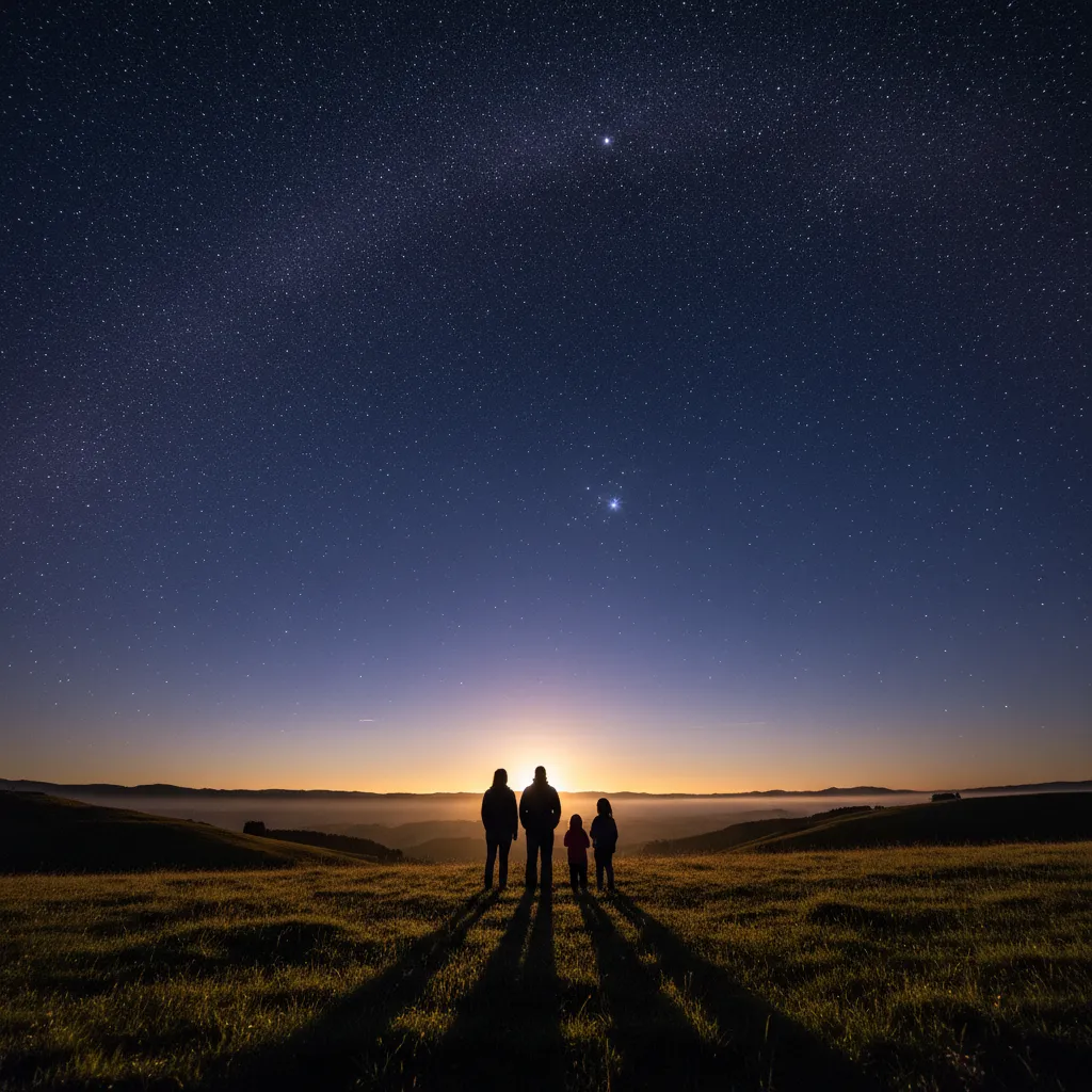 Family stargazing during Matariki dawn