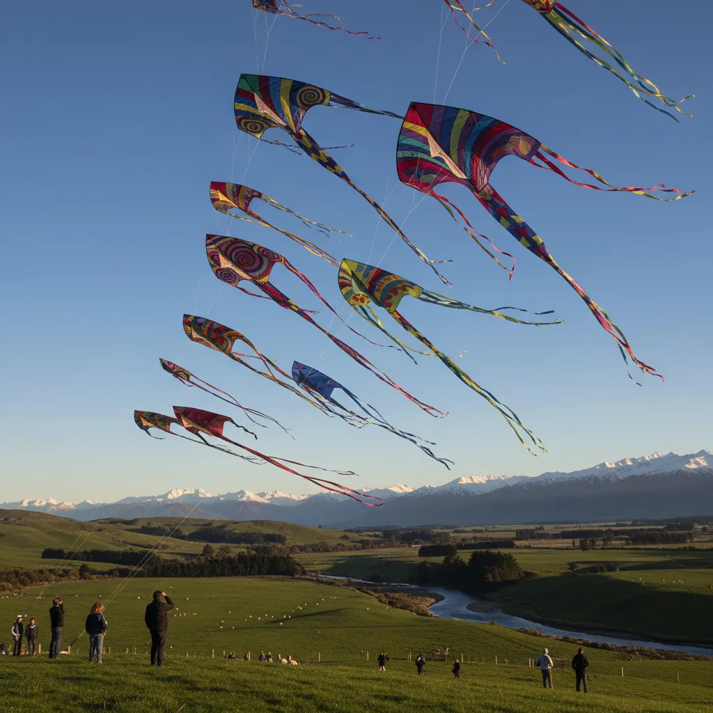 Traditional Maori kites flying during Matariki