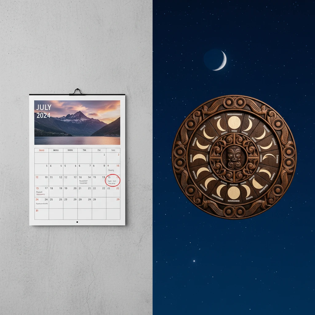 Comparison between the Gregorian solar calendar and the Māori lunar Maramataka dial