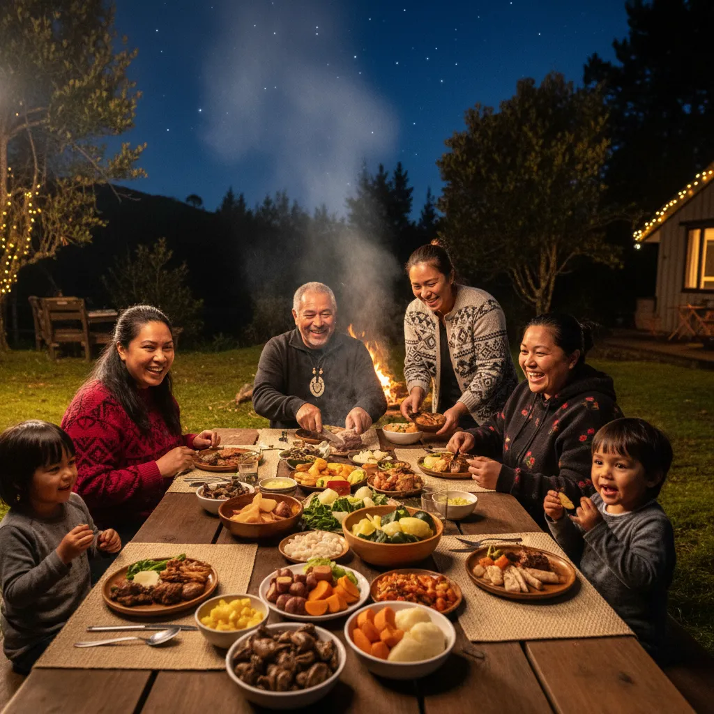 Family sharing a Matariki feast