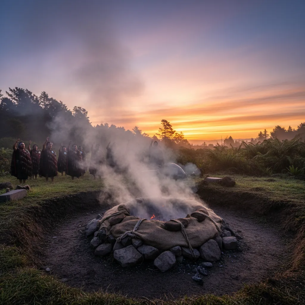 Steam rising from the Umu Kohukohu Whetū ceremony
