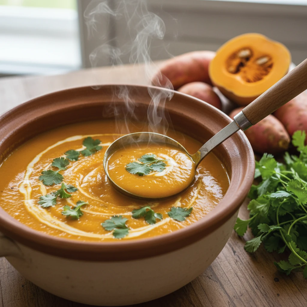 Pot of Kūmara and Pumpkin Soup