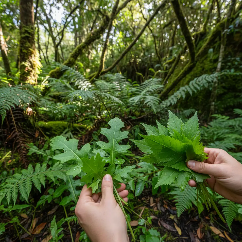 Foraging for Pūhā and Kawakawa in native bush