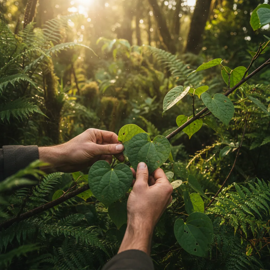 Harvesting Kawakawa leaves for Rongoā Māori medicine