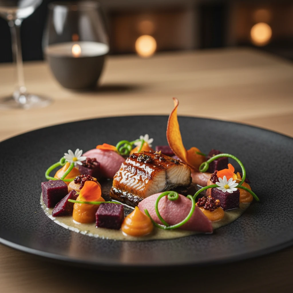 Modern plated dish featuring traditional Māori ingredients