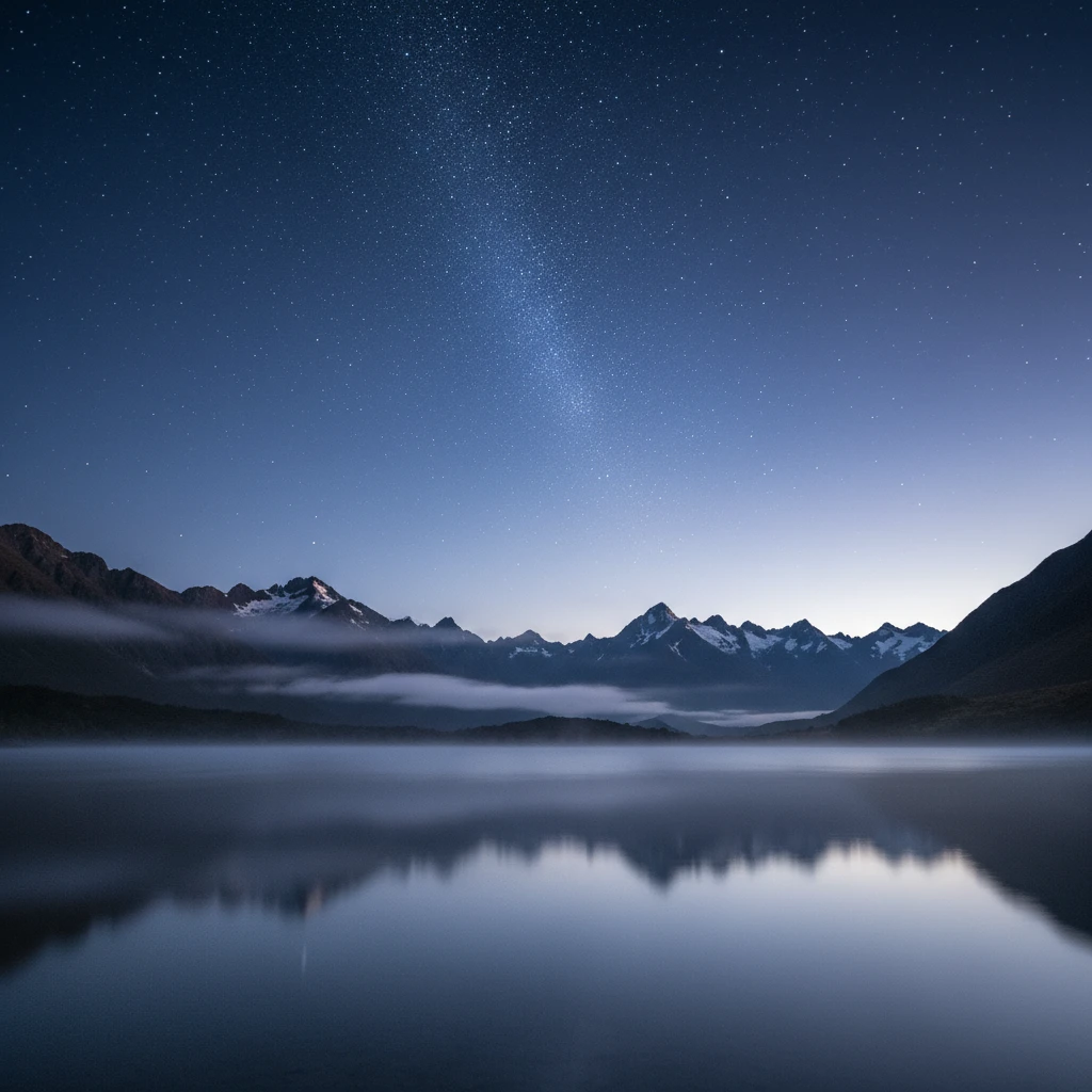 Matariki star cluster rising over New Zealand landscape