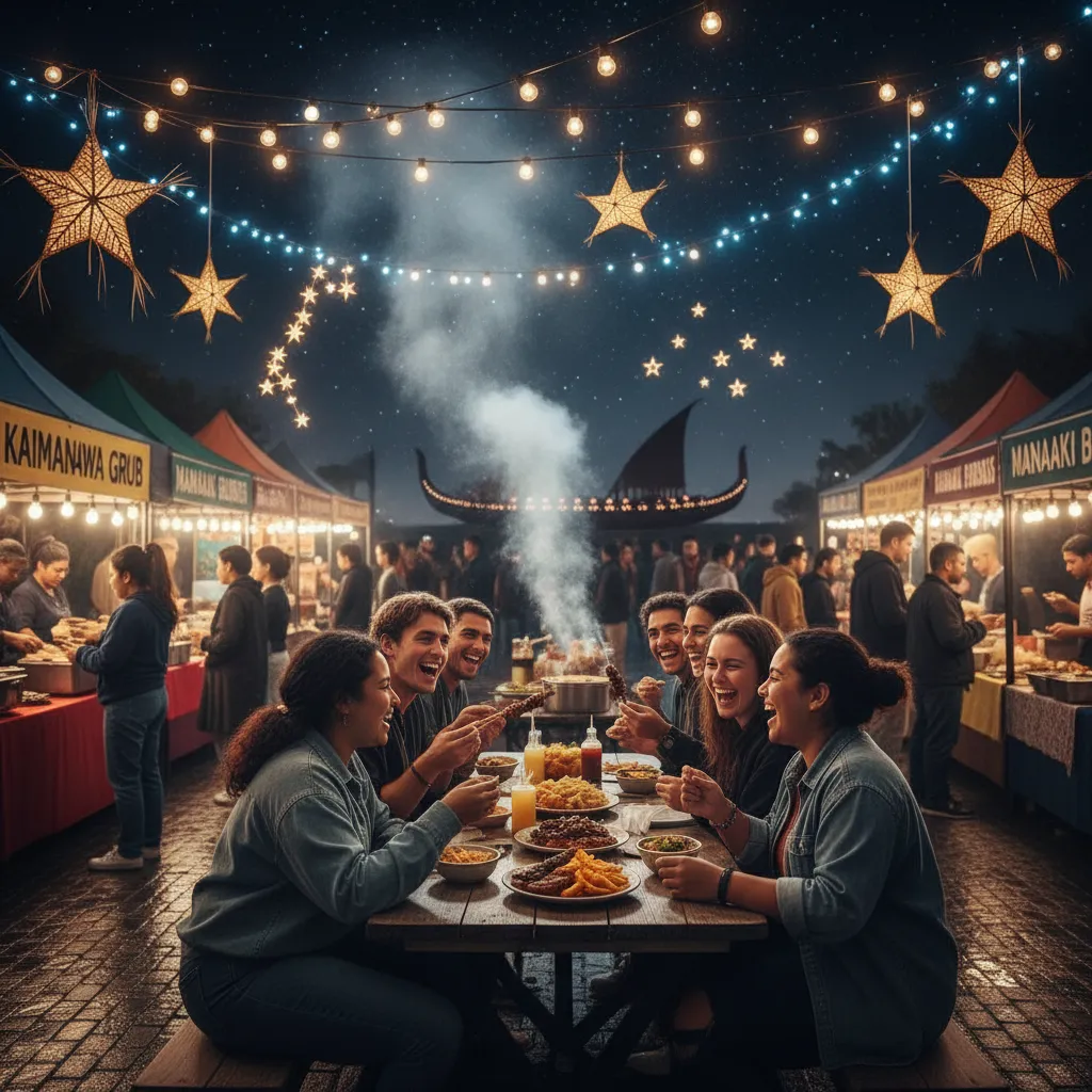Community gathering and kai during Matariki festival
