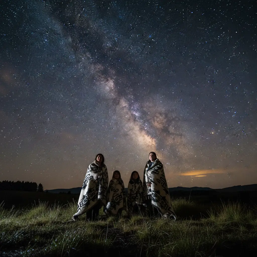Family stargazing during Matariki without devices