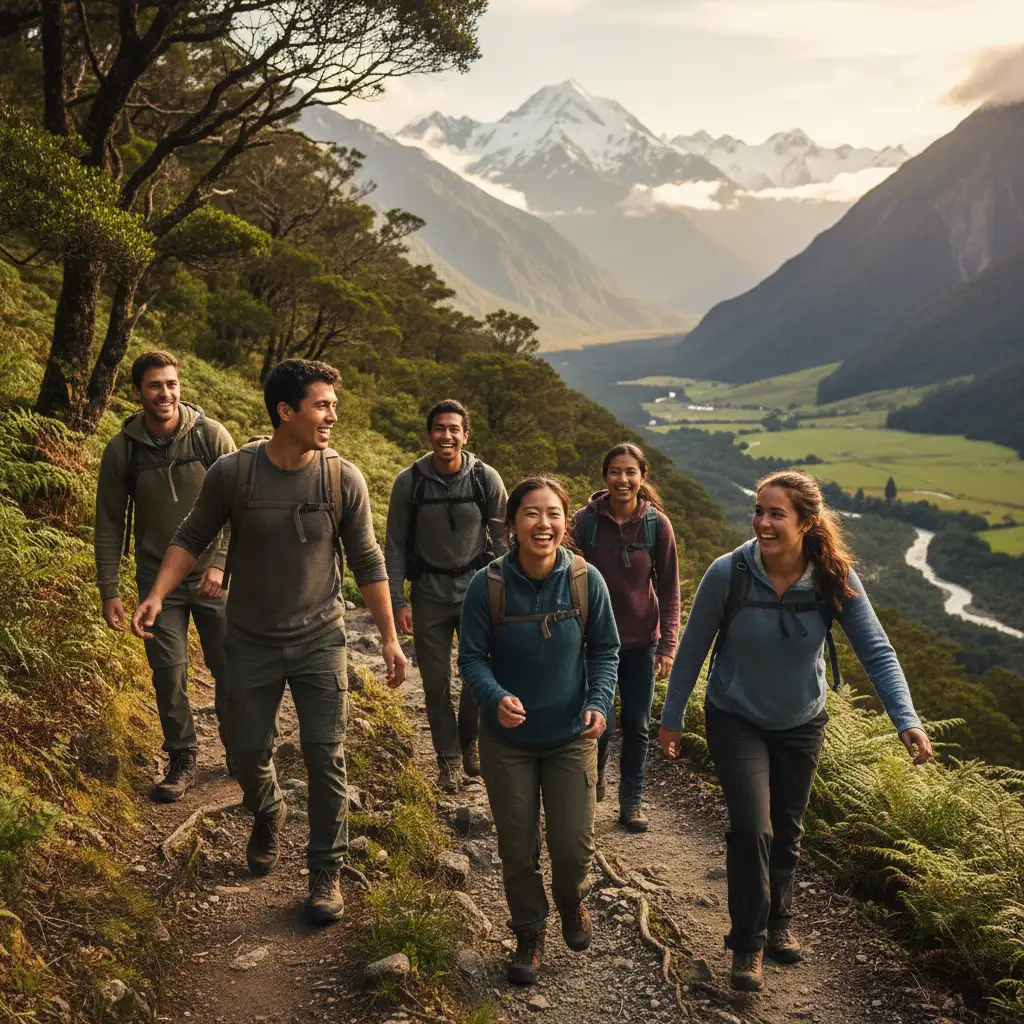 Group of friends hiking representing Taha Tinana and physical wellbeing