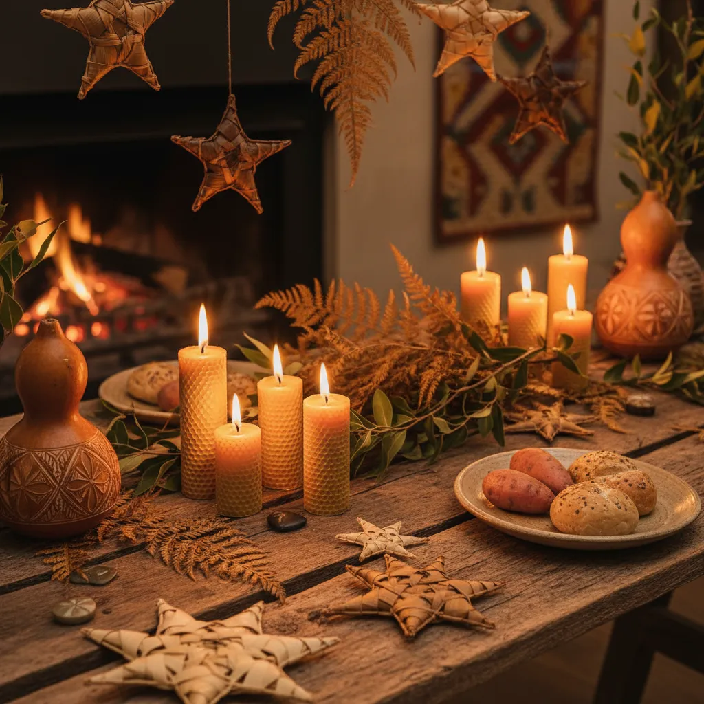 Zero waste Matariki table setting with flax stars and native plants