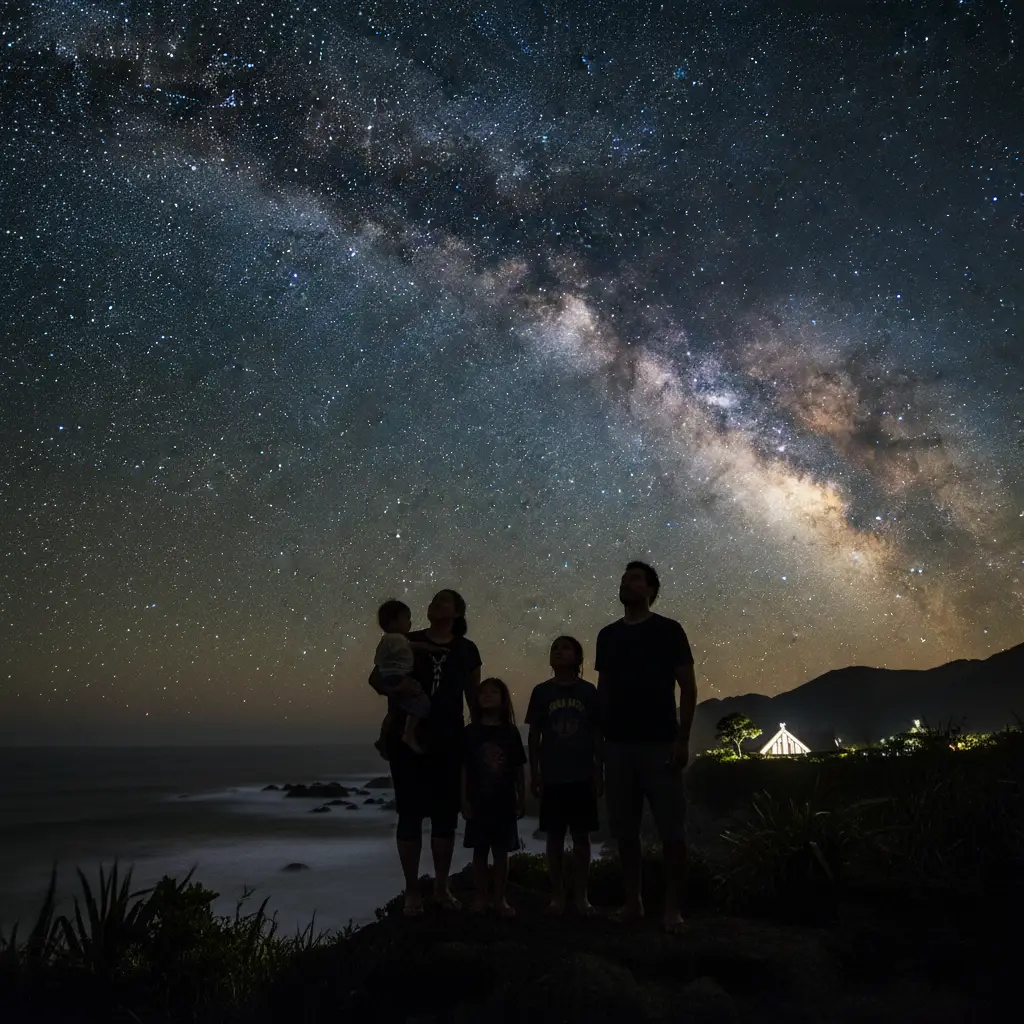 Whanau stargazing during Matariki