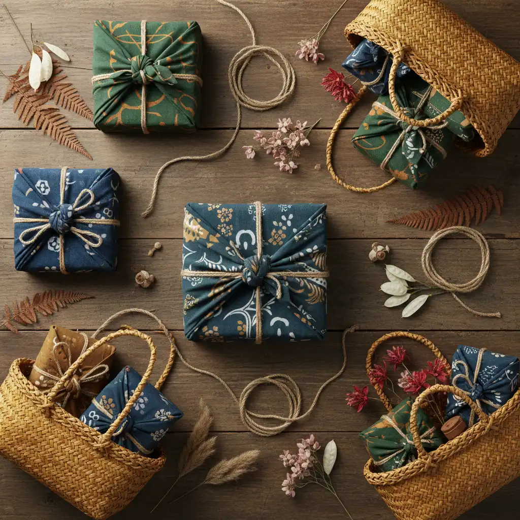Eco-friendly plastic-free gift wrapping using flax and fabric