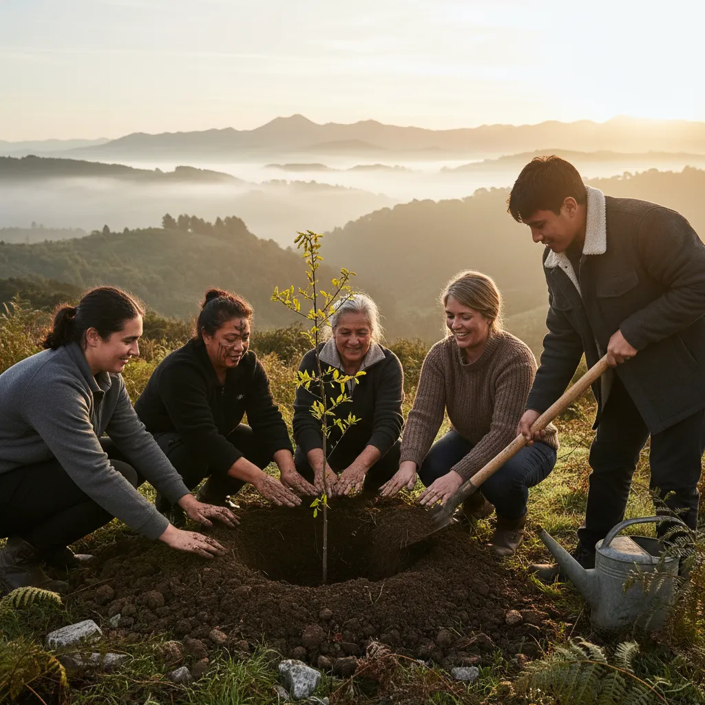 Community volunteers planting native trees during Matariki celebrations