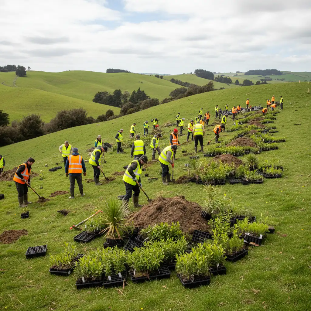 Large scale community planting event in rural New Zealand