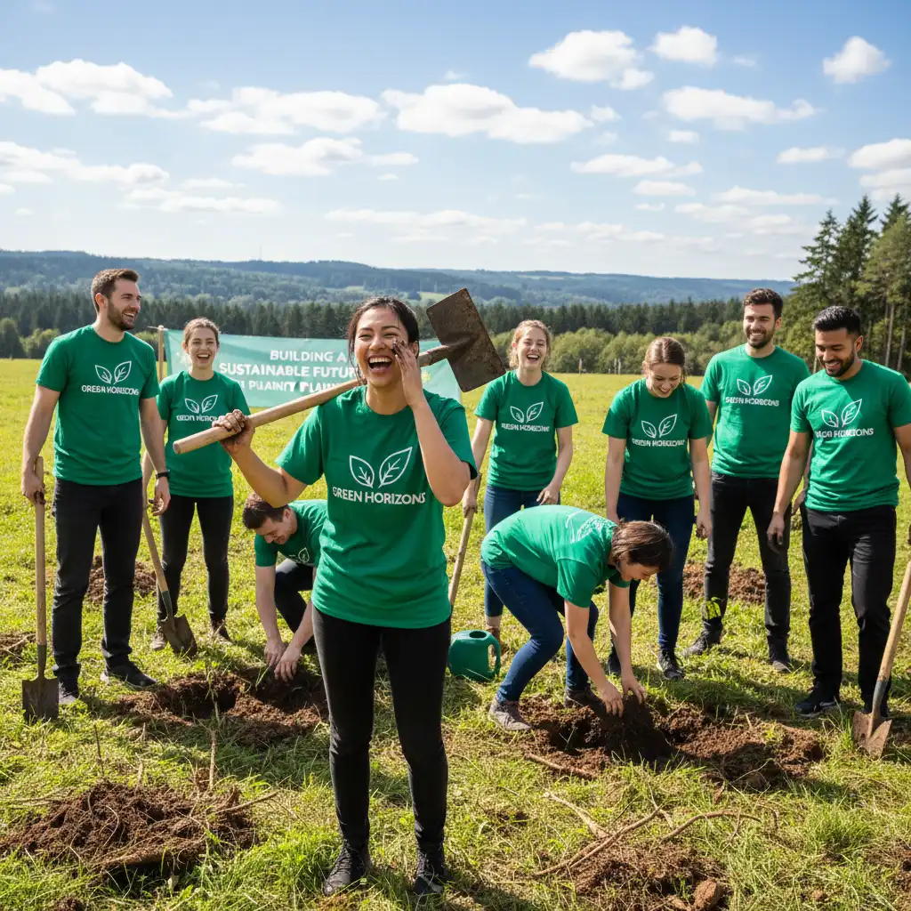 Corporate team building during a tree planting event