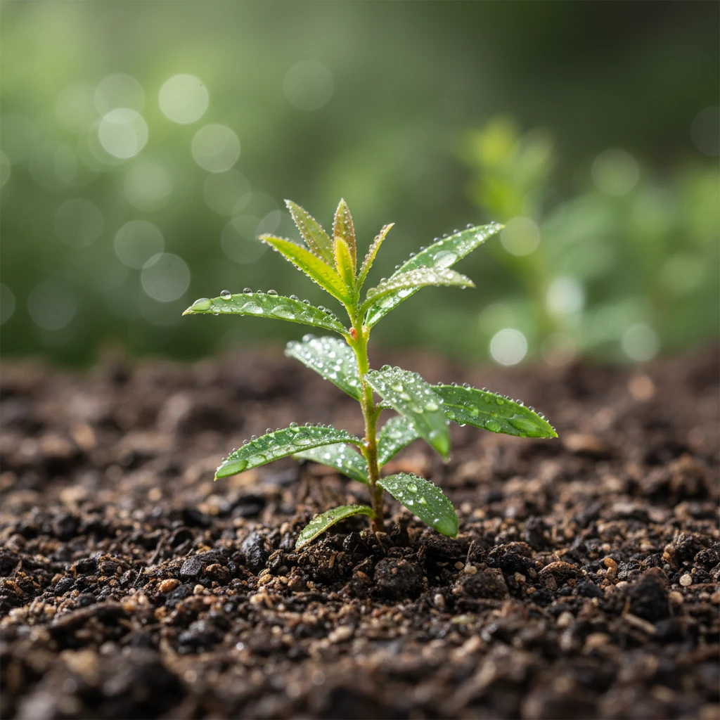Close up of a newly planted native Manuka sapling